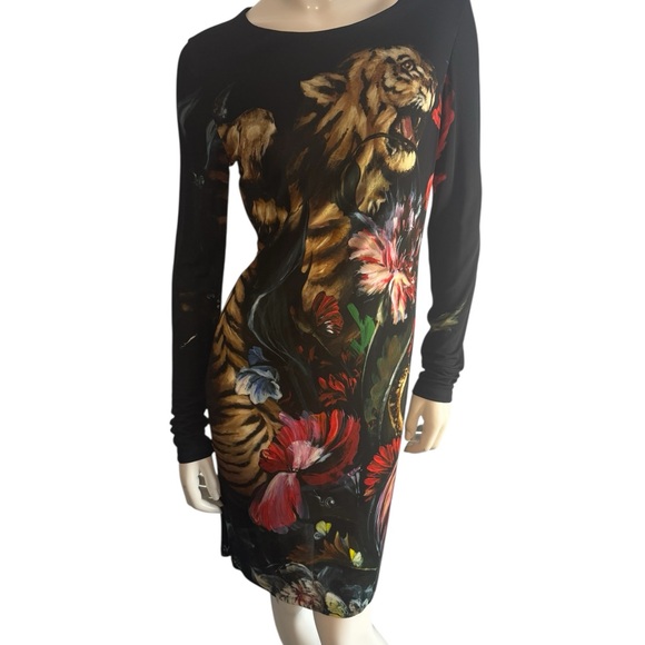 Roberto Cavalli Black Dress with Vibrant Animal Print - Picture 6 of 11
